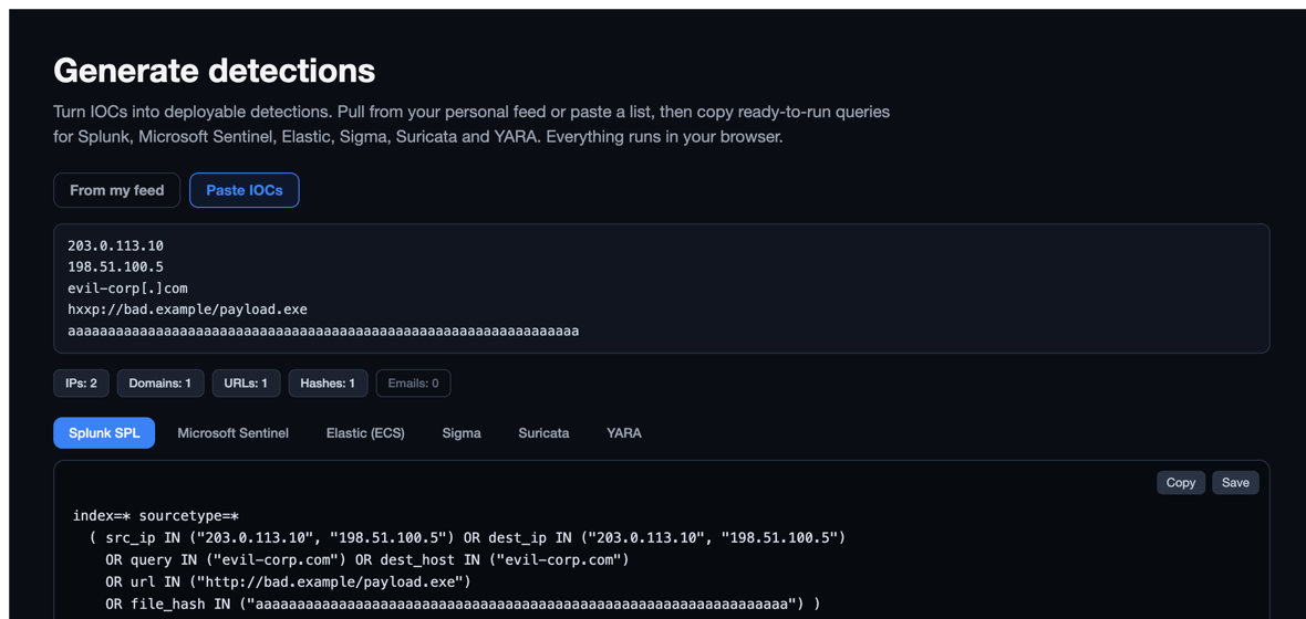 Generate detections from IOCs
