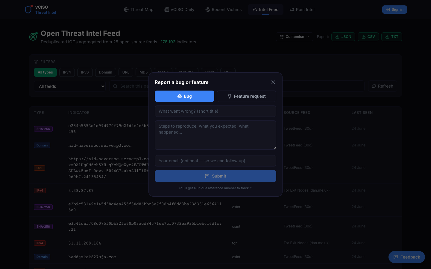 Feedback modal