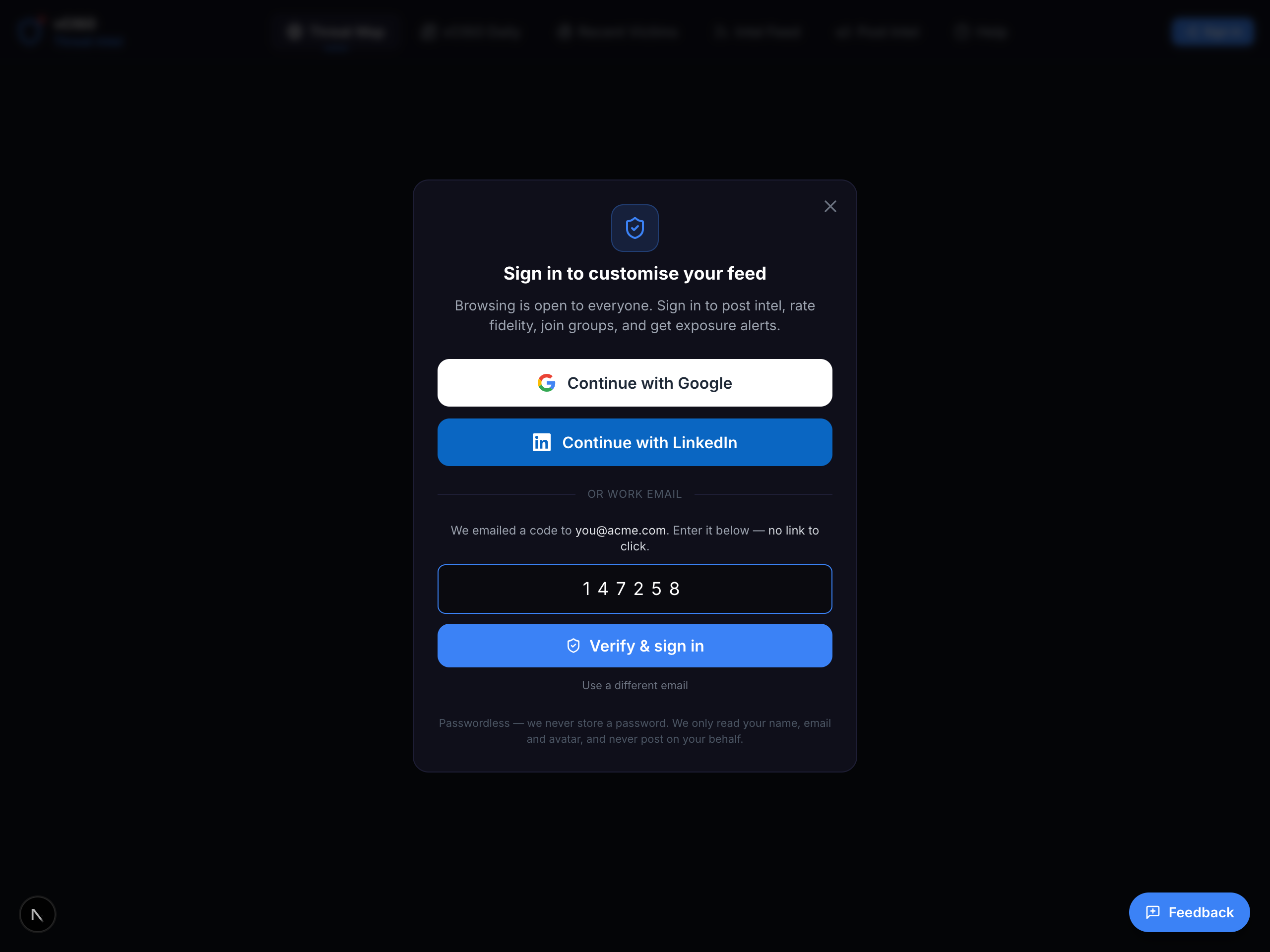Work-email code entry step